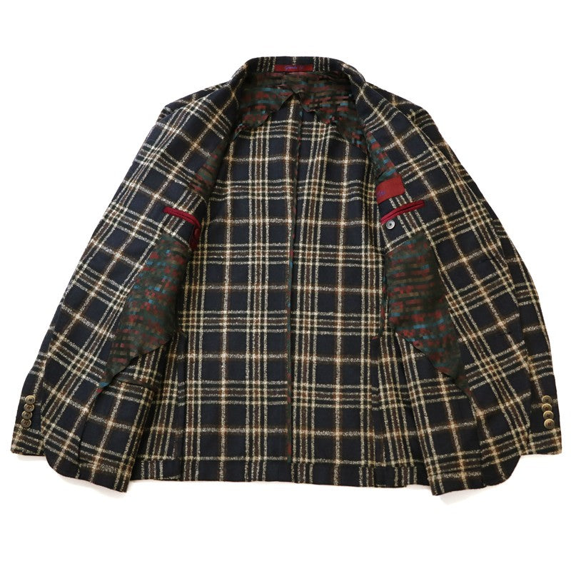 イタリアブランド メンズ シングルジャケット【50(XL)】ネイビー チェック