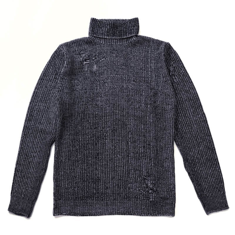 50%OFF 大きいサイズ ダメージ加工 メンズ リブニット タートル イタリアブランド ネイビー