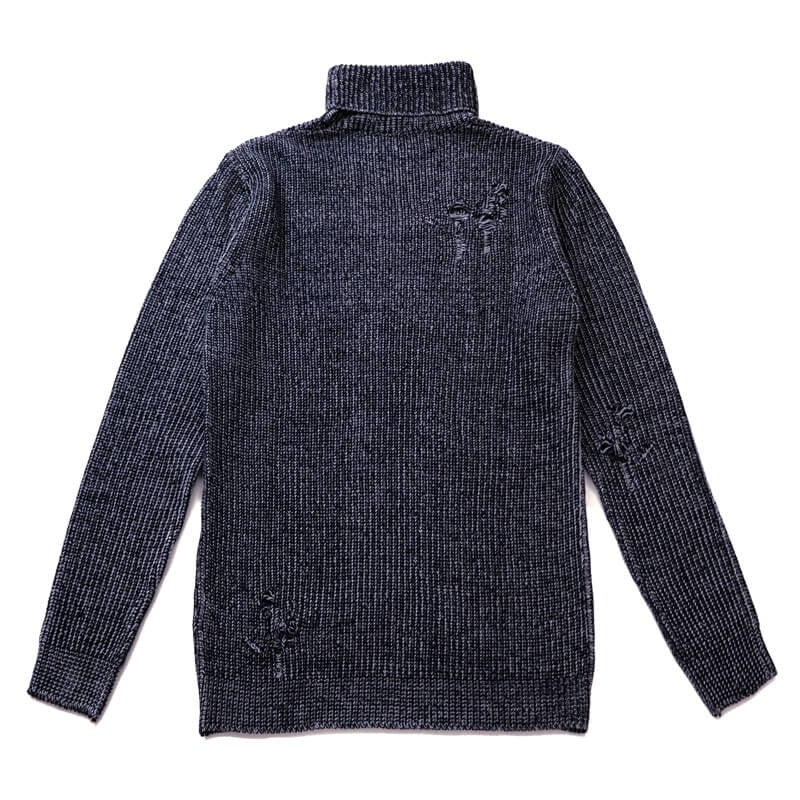 50%OFF 大きいサイズ ダメージ加工 メンズ リブニット タートル イタリアブランド ネイビー