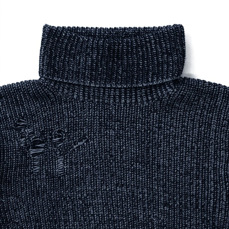 50%OFF 大きいサイズ ダメージ加工 メンズ リブニット タートル イタリアブランド ネイビー